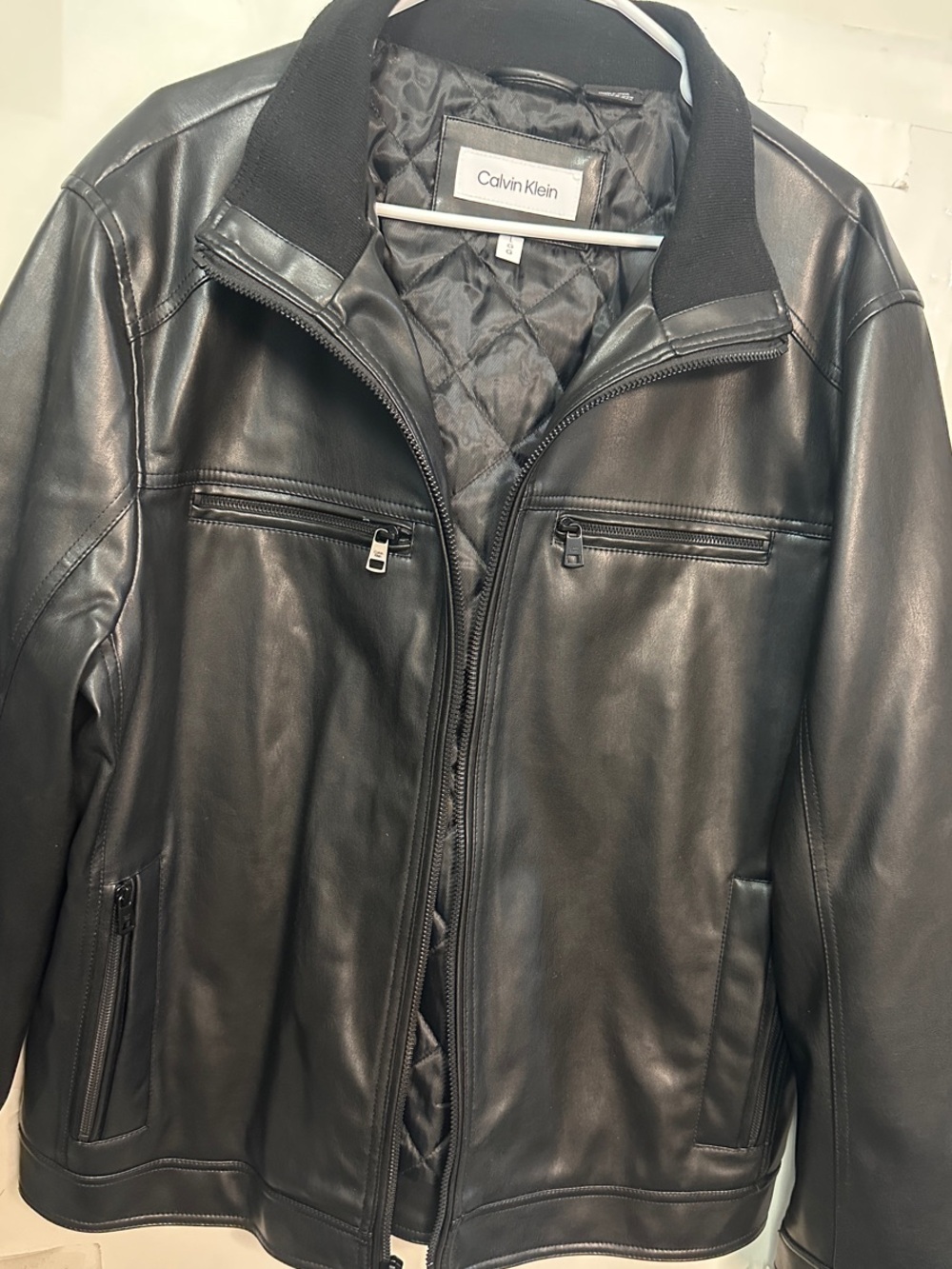 Calvin Klein Men's Black Leather Bomber Jacket size L NWT RETAIL $225